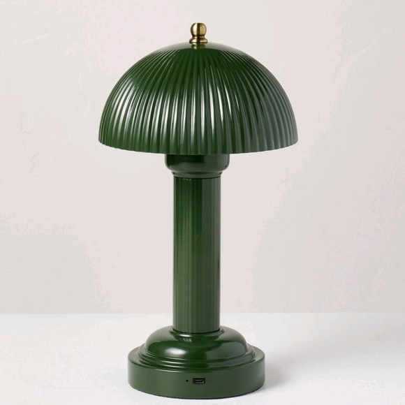 Hearth and Hand Fluted Library Table Lamp Rechargeable Green Metal - Picture 3 of 12